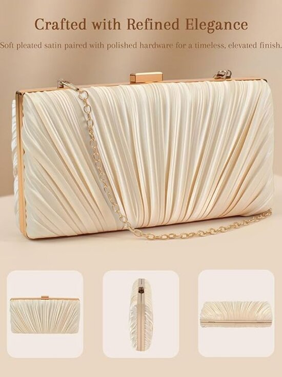 Brand Handbags - Champagne Scalloped Satin Evening Clutch